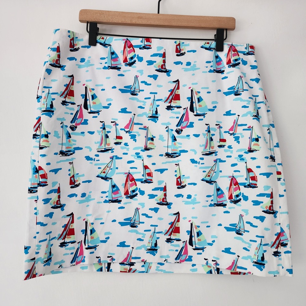 Talbots summer skirt sail boats‎ all over print womens size 16P petite